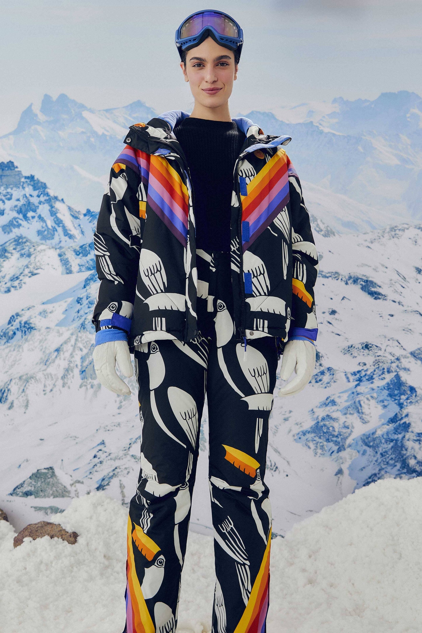 Black Graphic Toucans Ski Pants