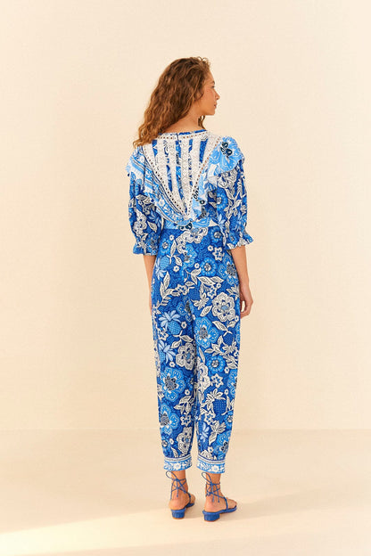 Blue Full Of Flowers Jumpsuit