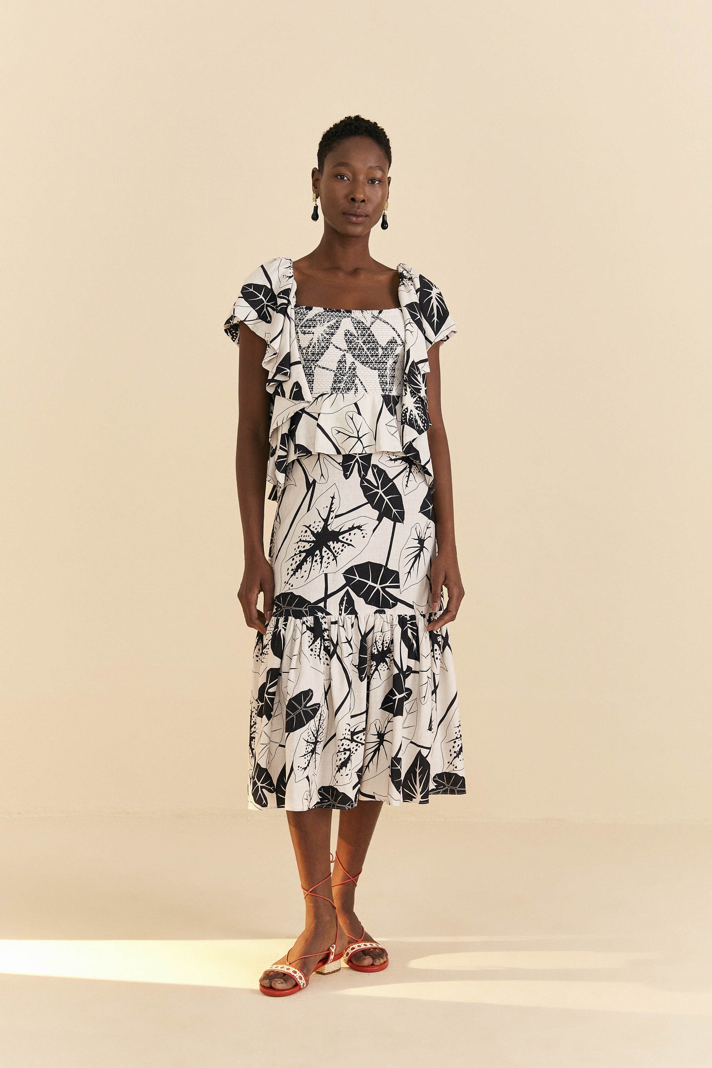 Off-White Graphic Leaves Midi Dress