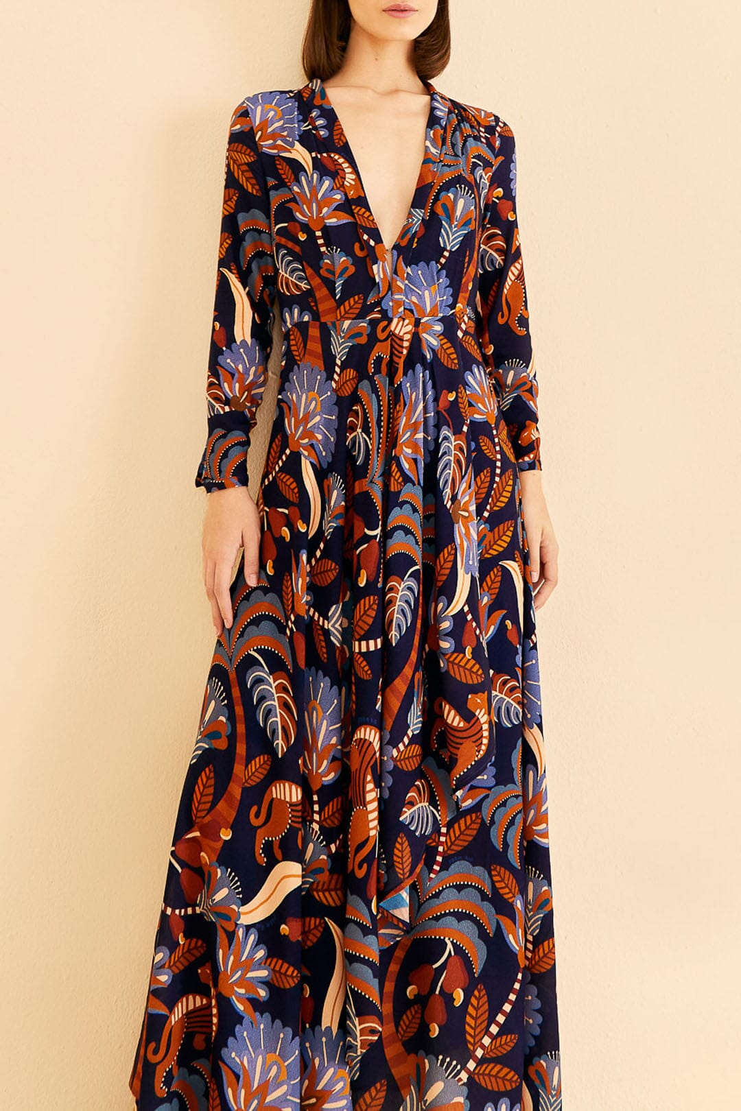 Blue Nature Beauty Long Sleeve Maxi Dress