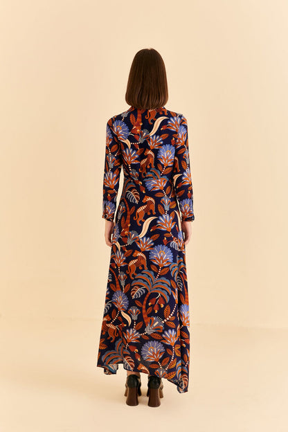 Blue Nature Beauty Long Sleeve Maxi Dress