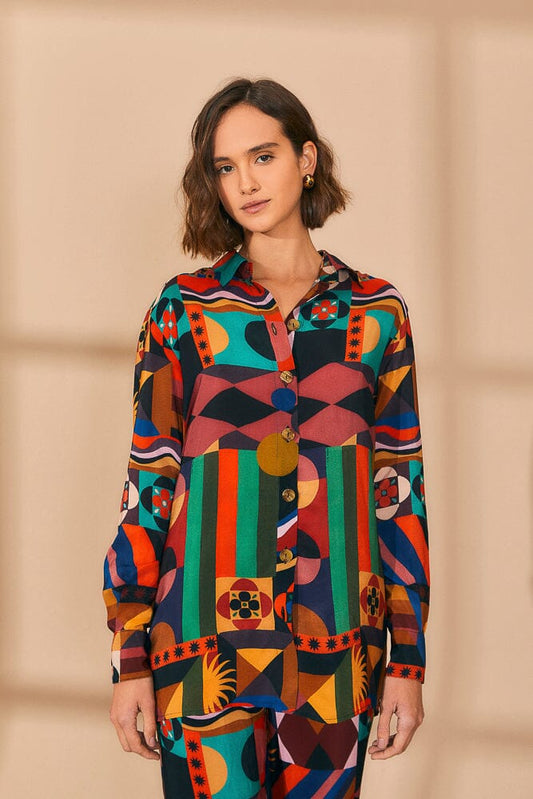 Multicolor Tropical Shapes Long Sleeve Shirt