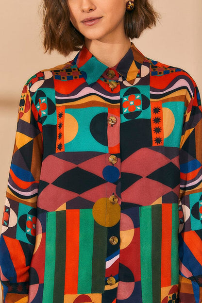 Multicolor Tropical Shapes Long Sleeve Shirt