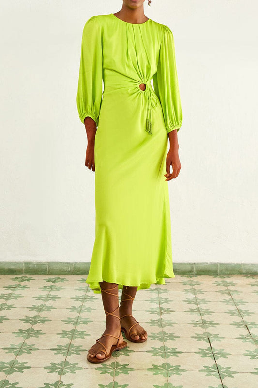 Lime Circle Cut Out Lenzing Ecovero Viscose Midi Dress