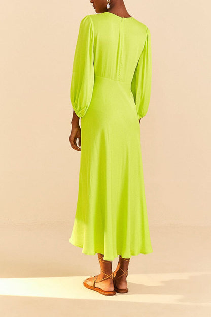 Lime Circle Cut Out Lenzing Ecovero Viscose Midi Dress