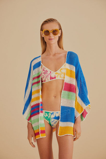 Mixed Stripes Crochet Kimono