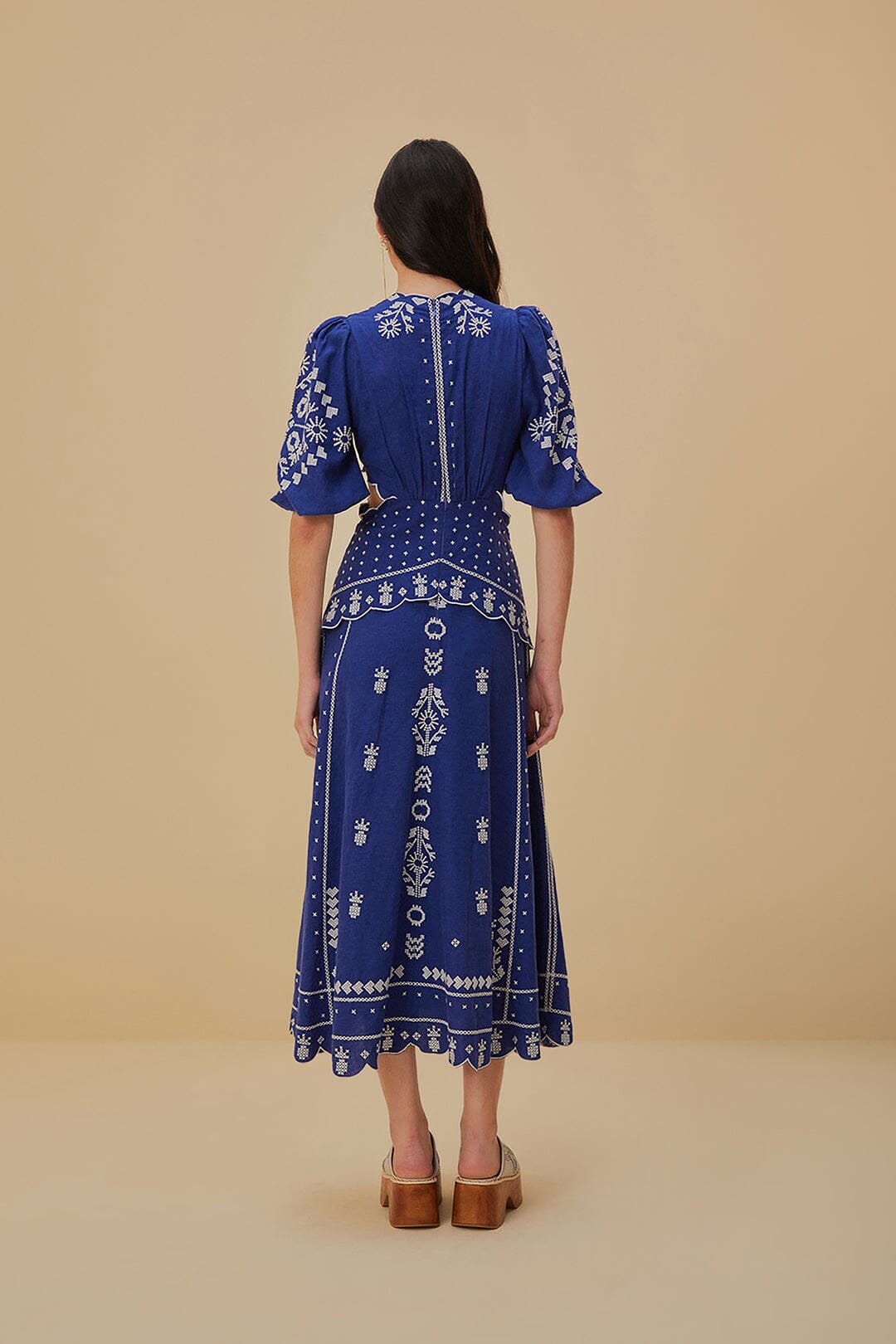 Navy Blue Embroidered Cut-Out Midi Dress