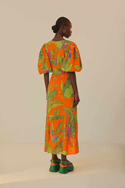 Orange Fresh Macaws Midi Dress