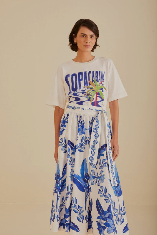 Off-White Blue Yard Organic Cotton Midi Skirt