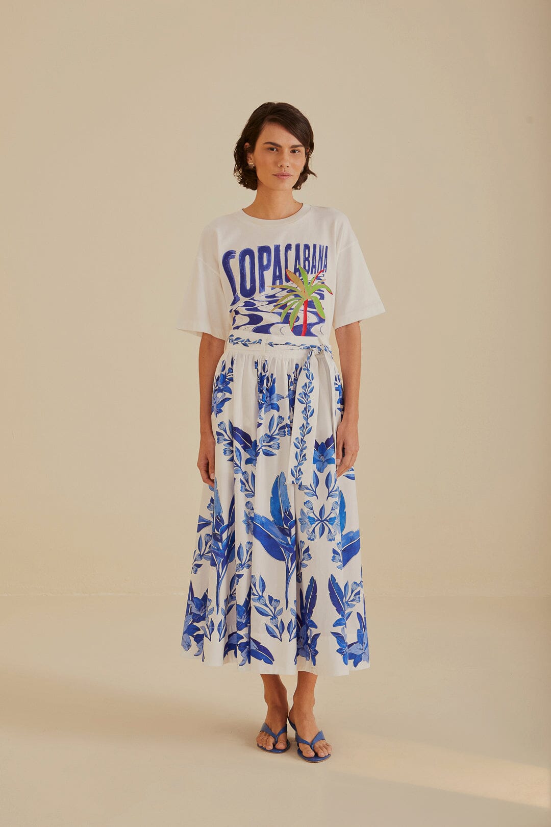 Off-White Blue Yard Organic Cotton Midi Skirt