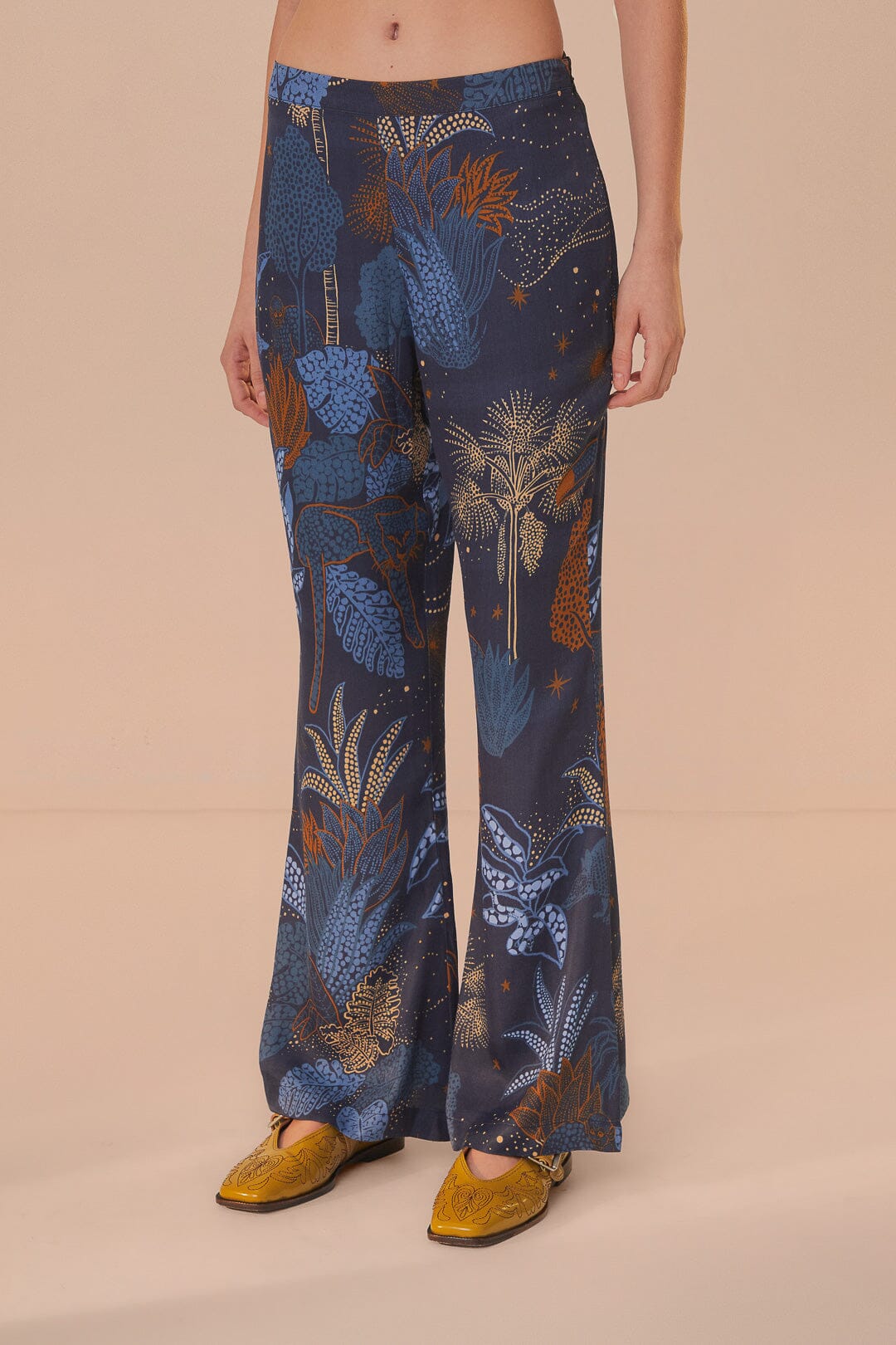 Navy Blue Night Jungle Flare Pants