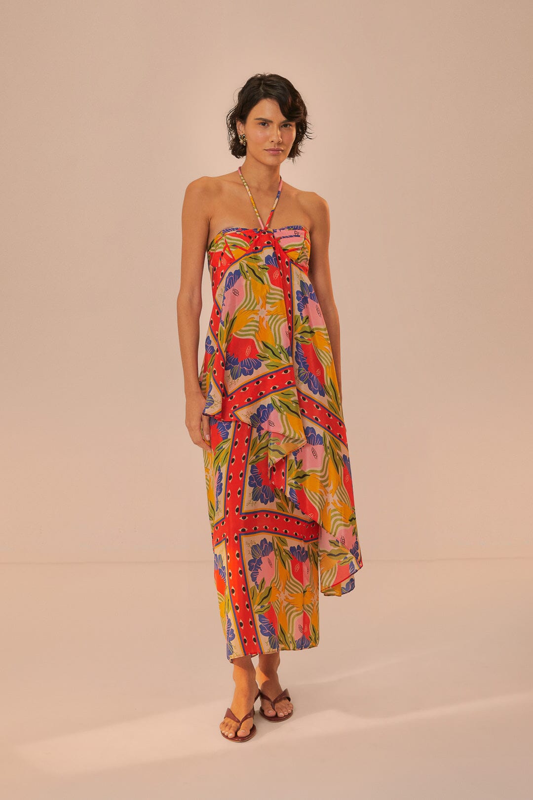 Sand Surreal Scarf Sleeveless Maxi Dress