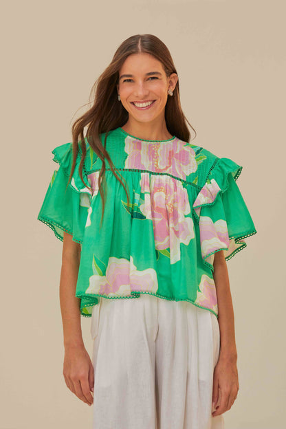 Green Floral Vibing Blouse