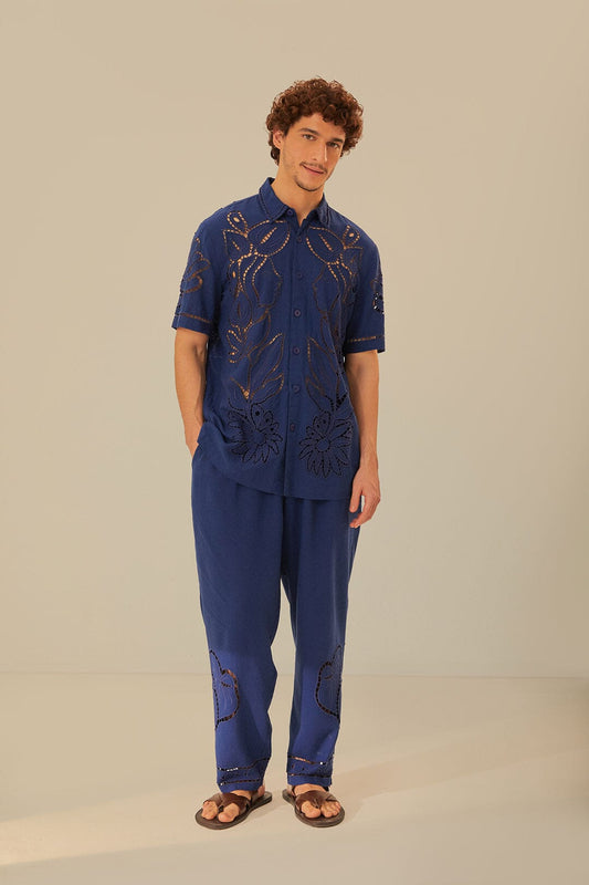 Surrealist Richelieu Embroidered Euroflax Premium Linen Pants