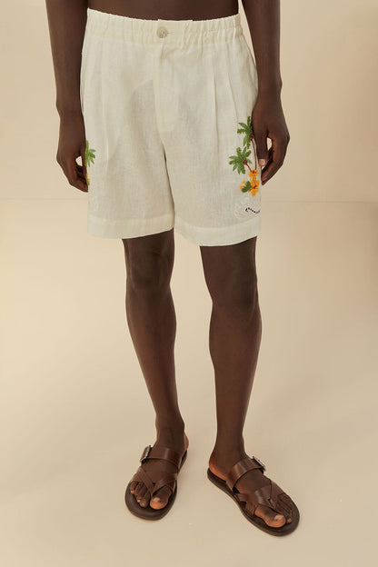 Tropical Destination Embroidered Euroflax Premium Linen Shorts