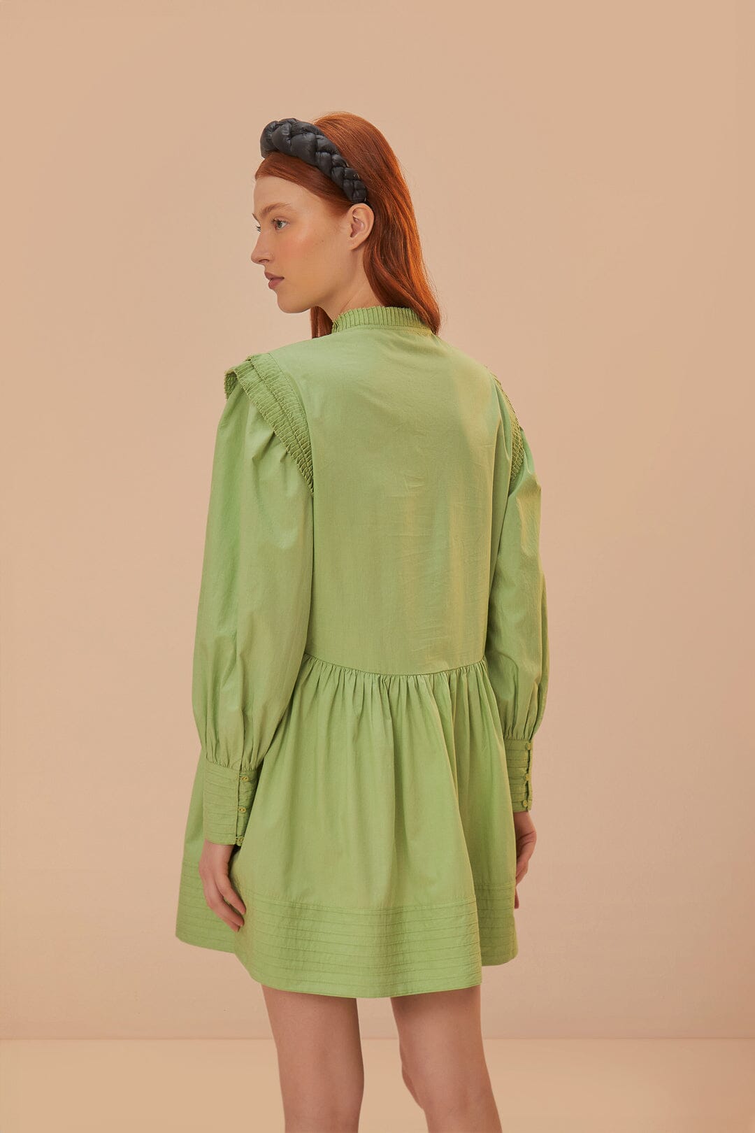 Green Open Yoke Mini Dress