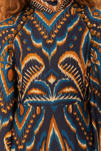 Blue Pineapple Ikat LENZING ECOVERO Viscose Mini Dress