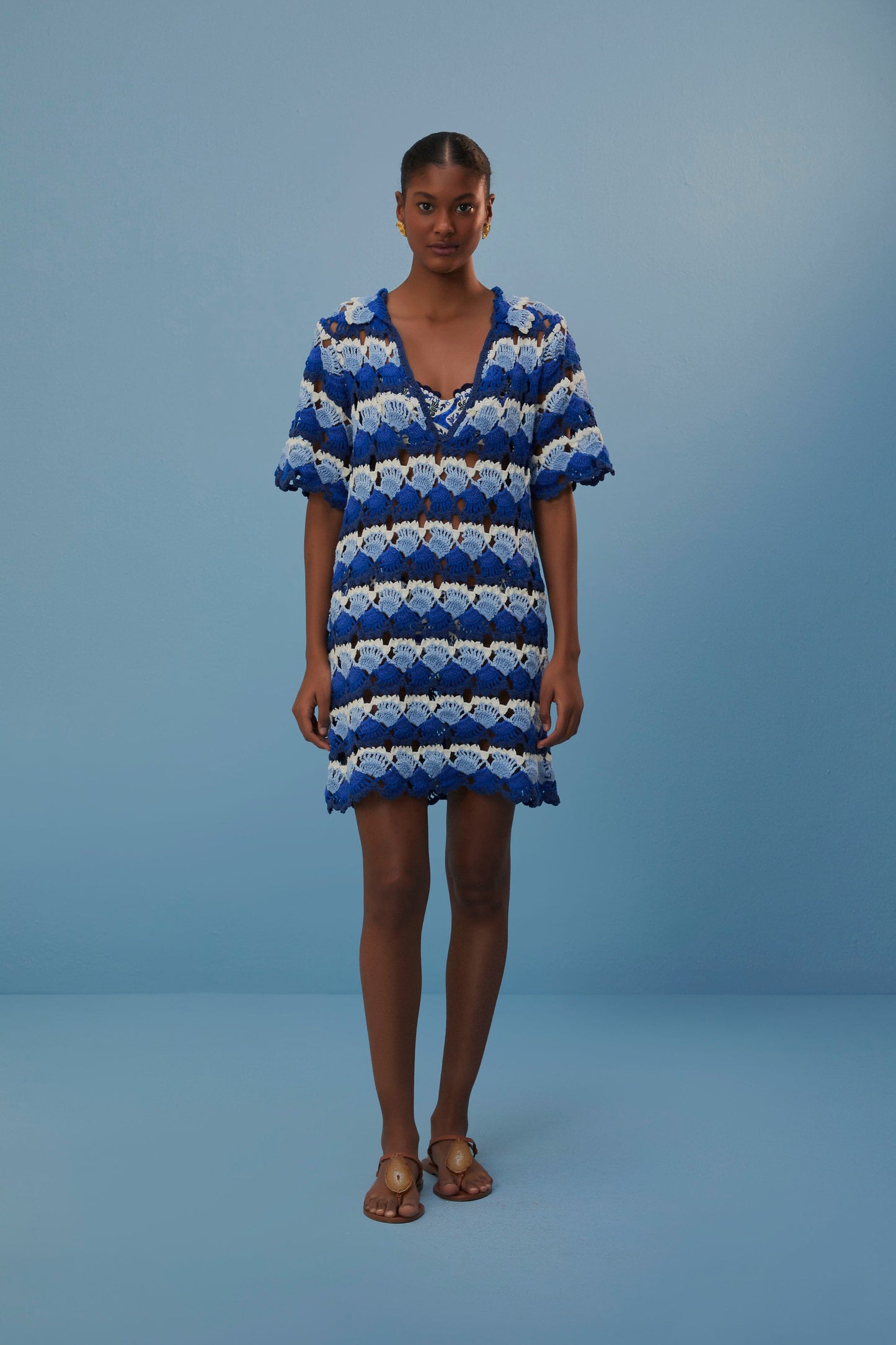 Blue Fan Stitch Crochet Dress