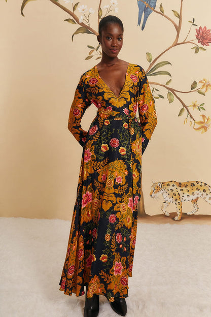 Black Arabesque Floral LENZING ECOVERO Viscose Maxi Dress