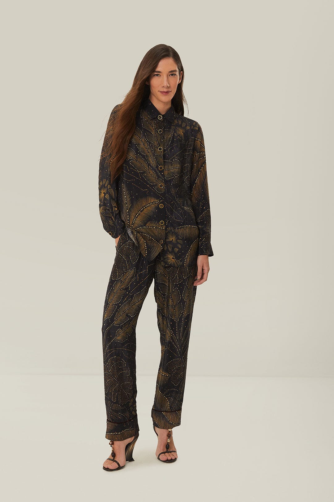 Black Golden Foliage Pajama Pants