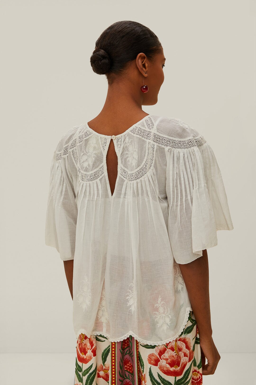 Off-White Embroidered Short Sleeve Blouse