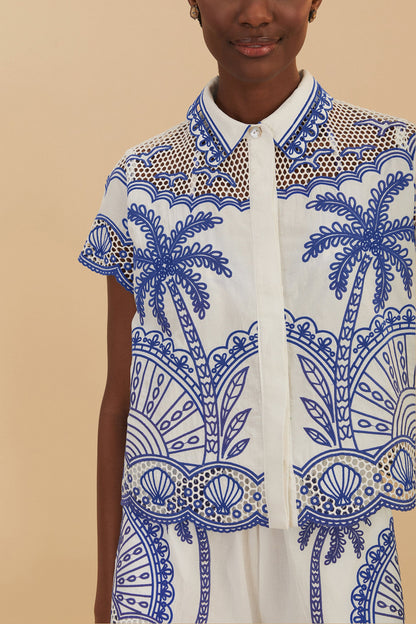 Blue Palm Trees Richelieu Collared Shirt