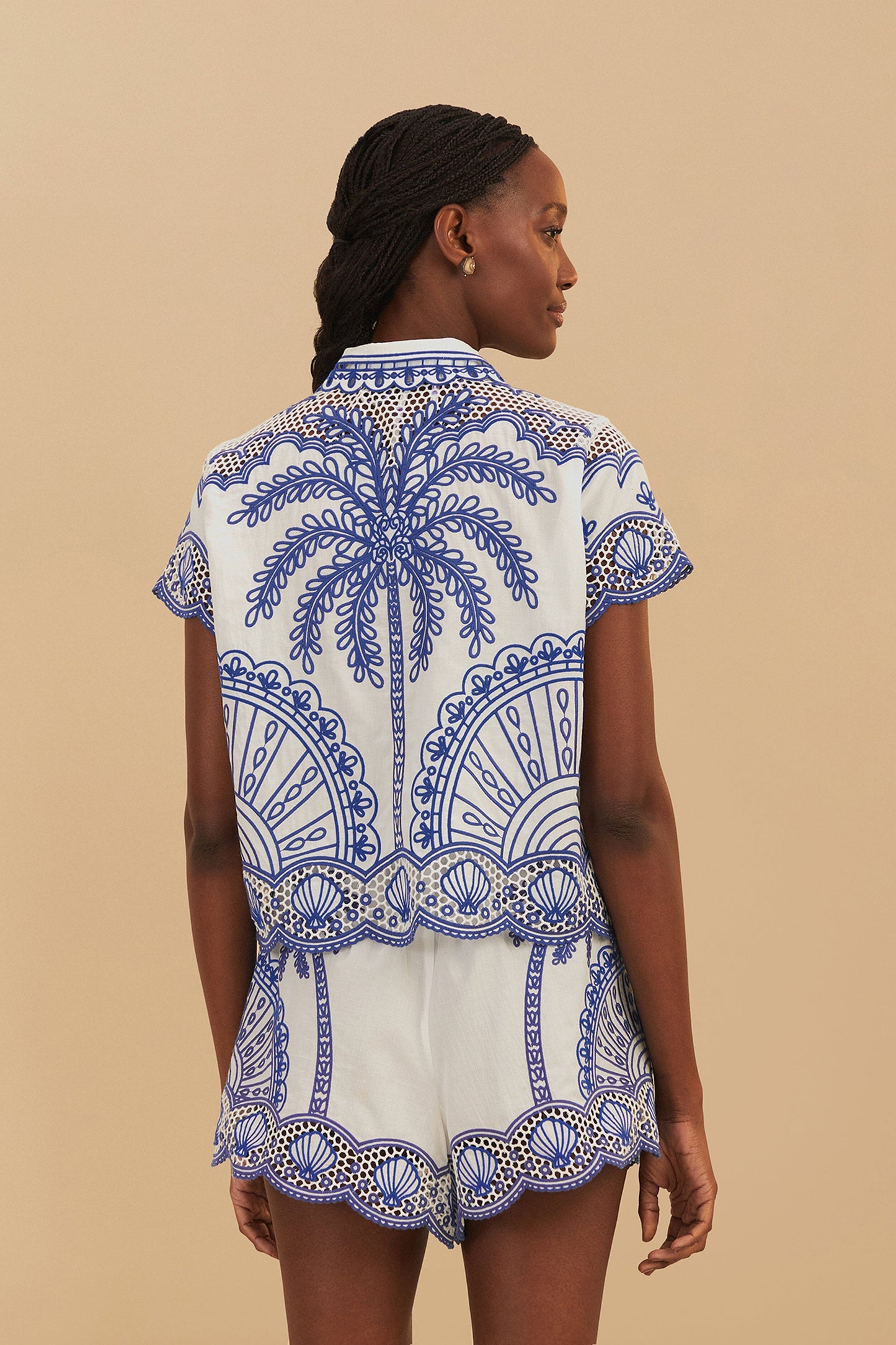 Blue Palm Trees Richelieu Collared Shirt