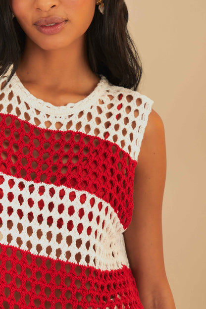 Red Stripes Crochet Blouse