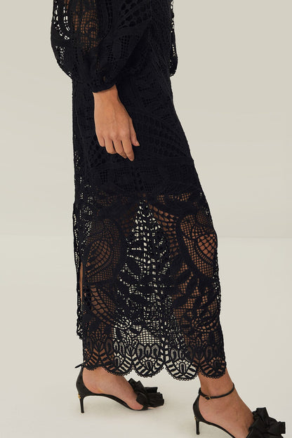 Black Nature Guipure Midi Dress