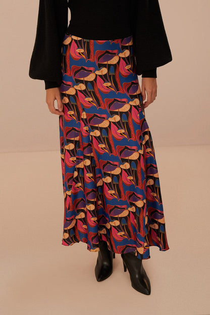 Wild Mushrooms Black Maxi Skirt