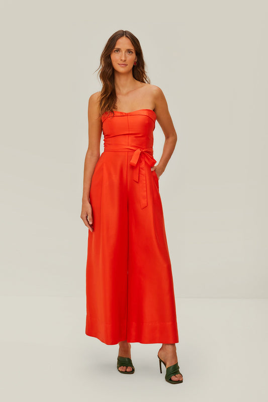 Red Strapless Jumpsuit