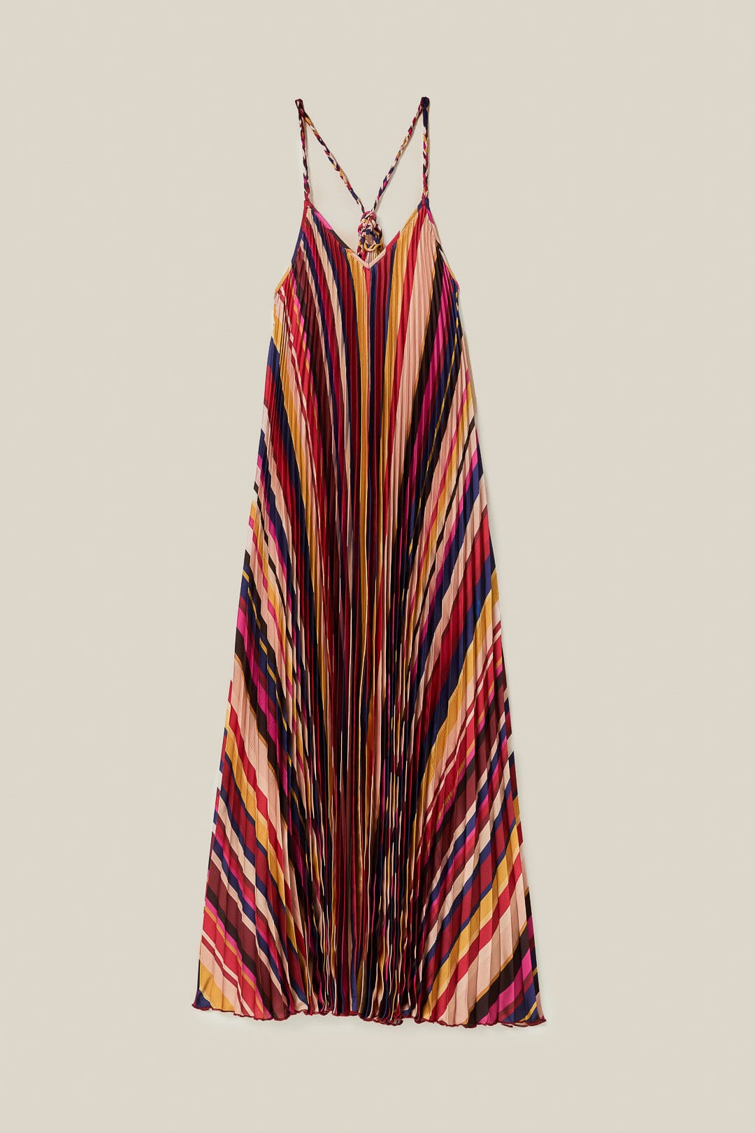 Multicolor Diagonal Stripes Pleated Stripes Midi Dress