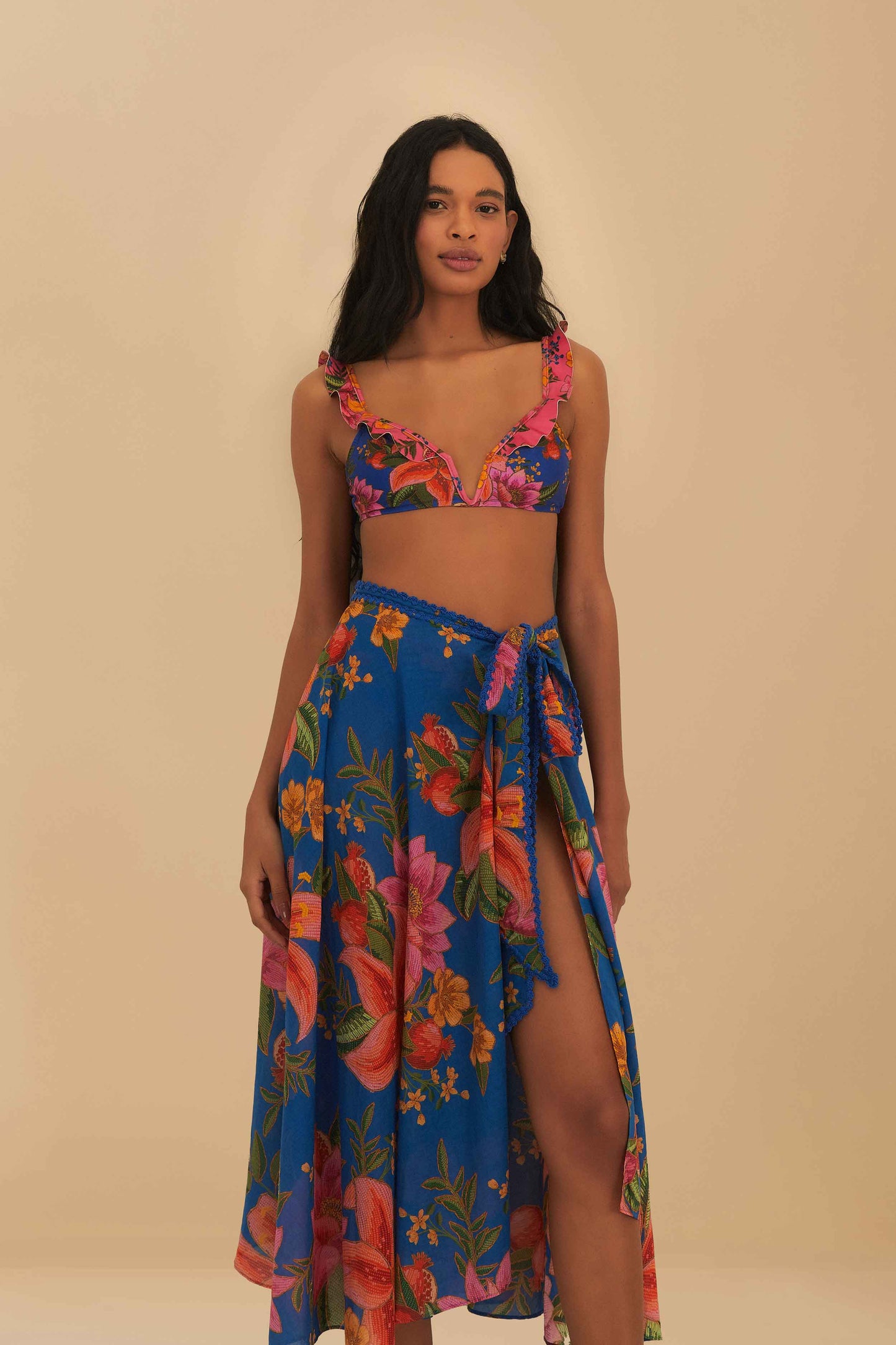 Blue Summer Fruit Midi Skirt