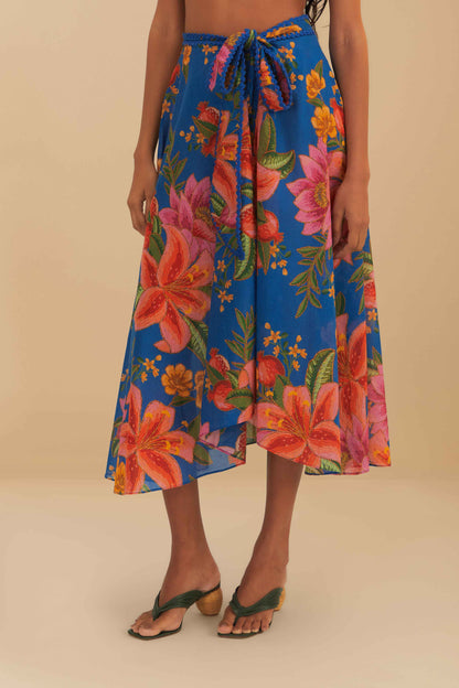 Blue Summer Fruit Midi Skirt