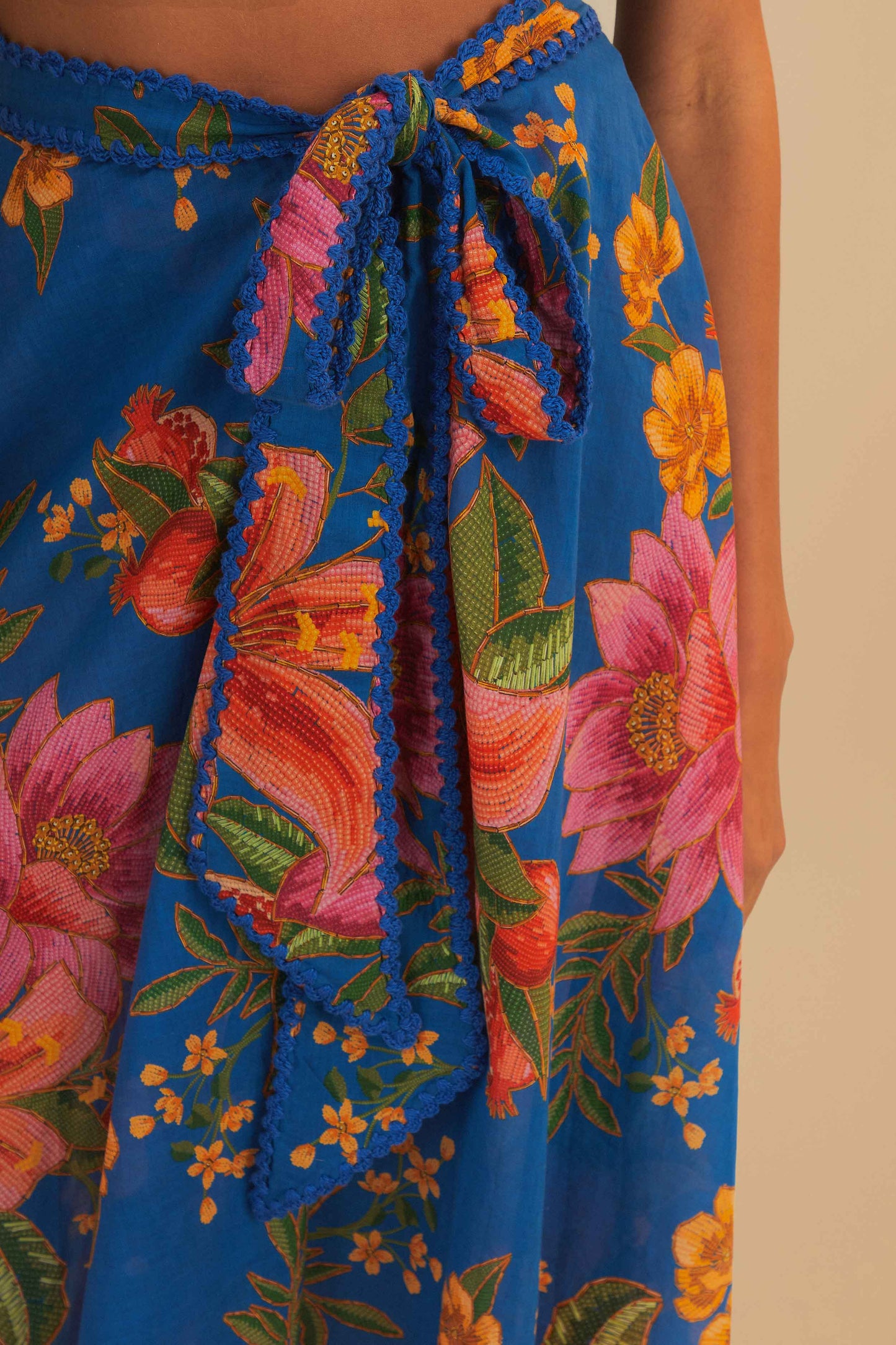 Blue Summer Fruit Midi Skirt