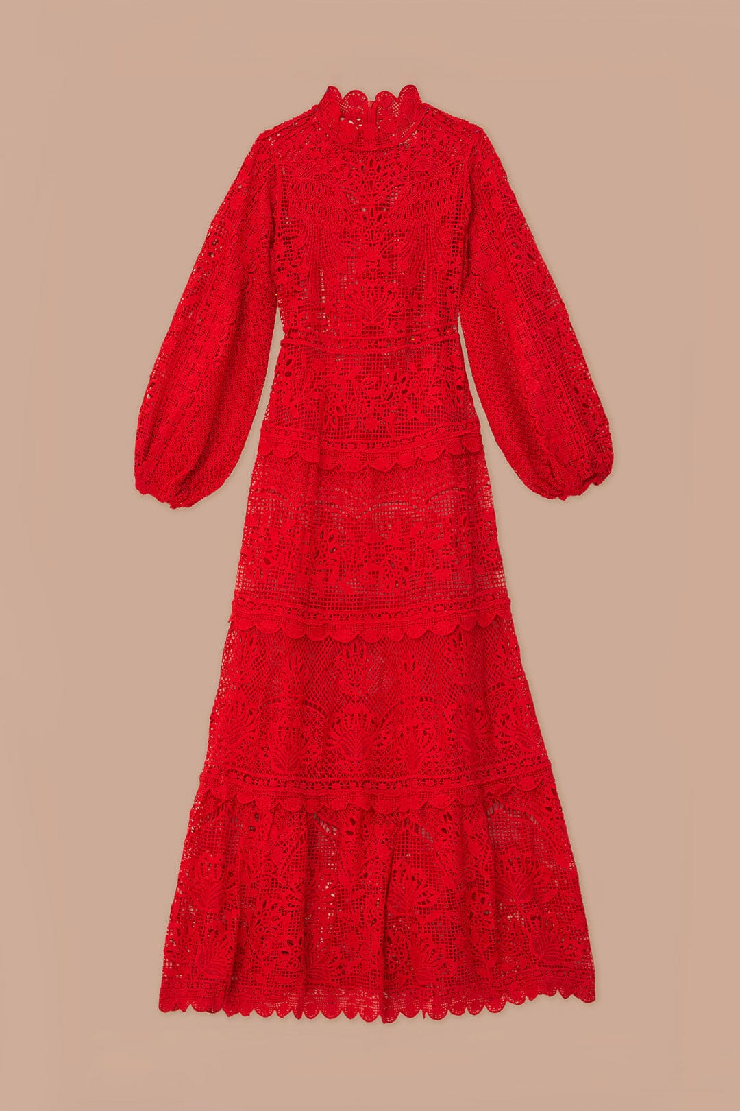 Red Guipire Long Sleeve Maxi Dress