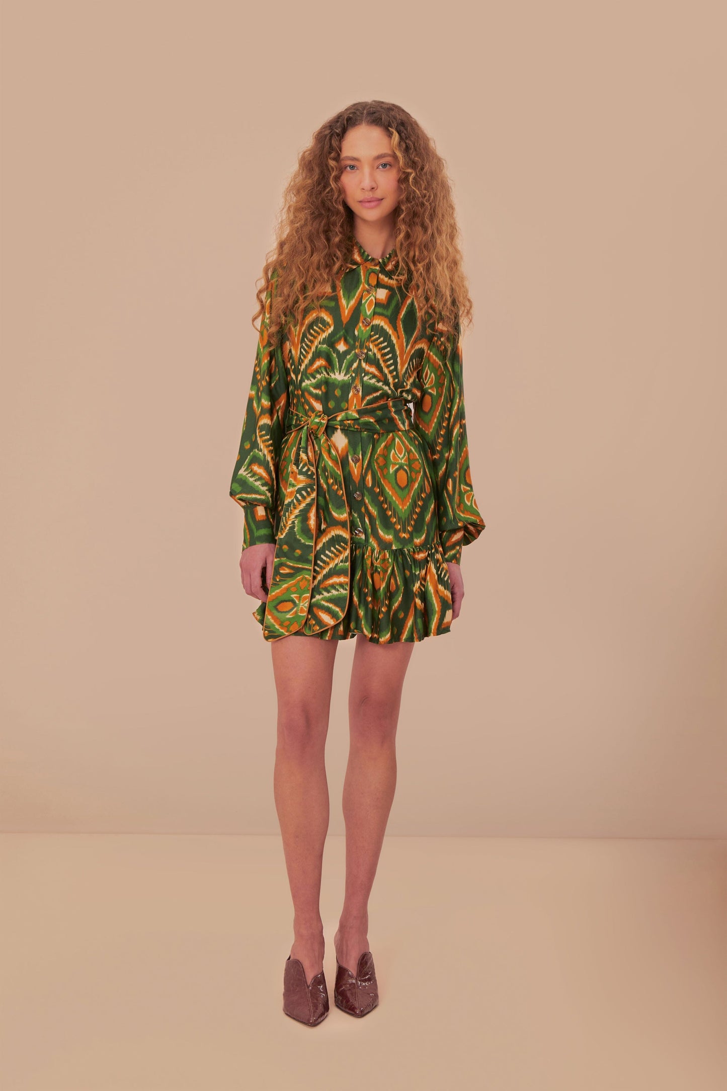 Green Pineapple Ikat LENZING ECOVERO Viscose Mini Dress