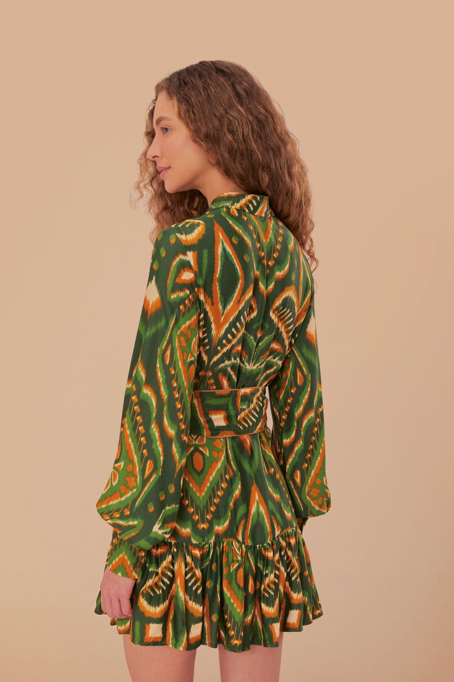 Green Pineapple Ikat LENZING ECOVERO Viscose Mini Dress