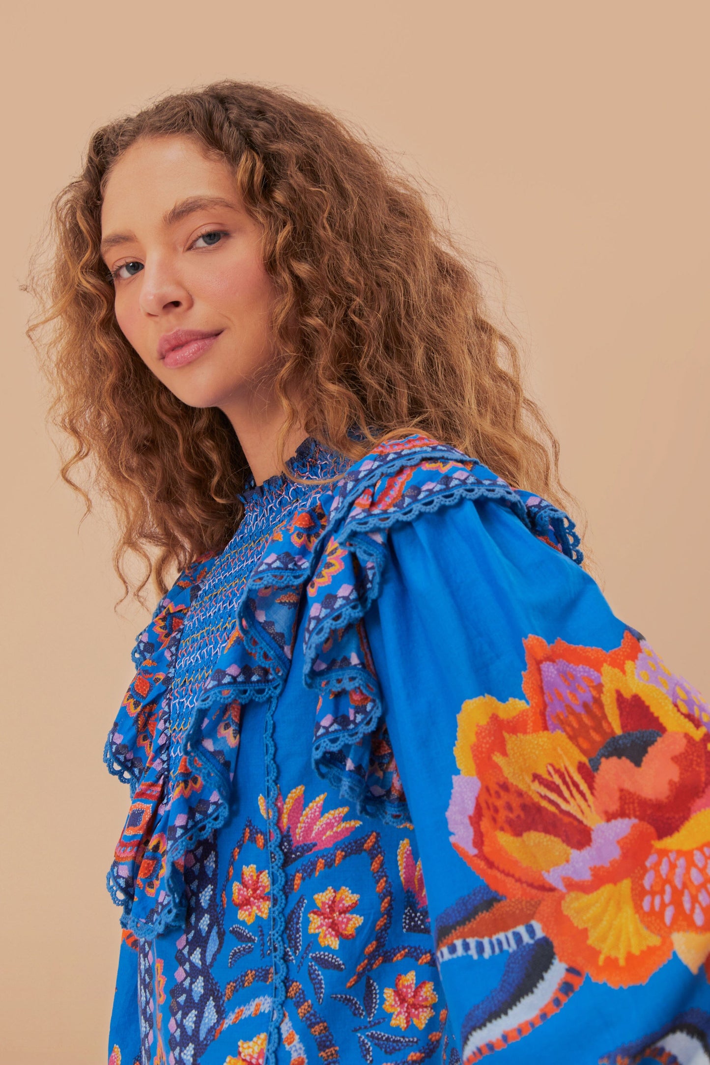 Blue Lucy Floral Tapestry Blouse