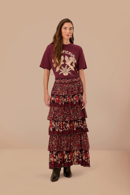 Burgundy Tropical Organic Cotton Relaxed T-Shirt