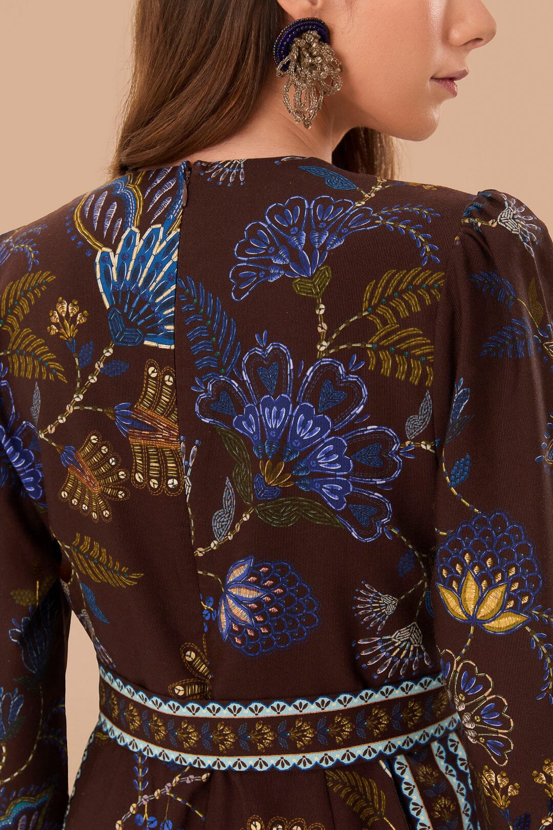 Brown Embroidered Garden V Neck Jumpsuit