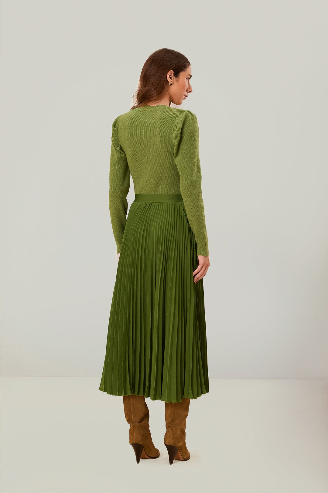 Green Pleated Maxi Skirt