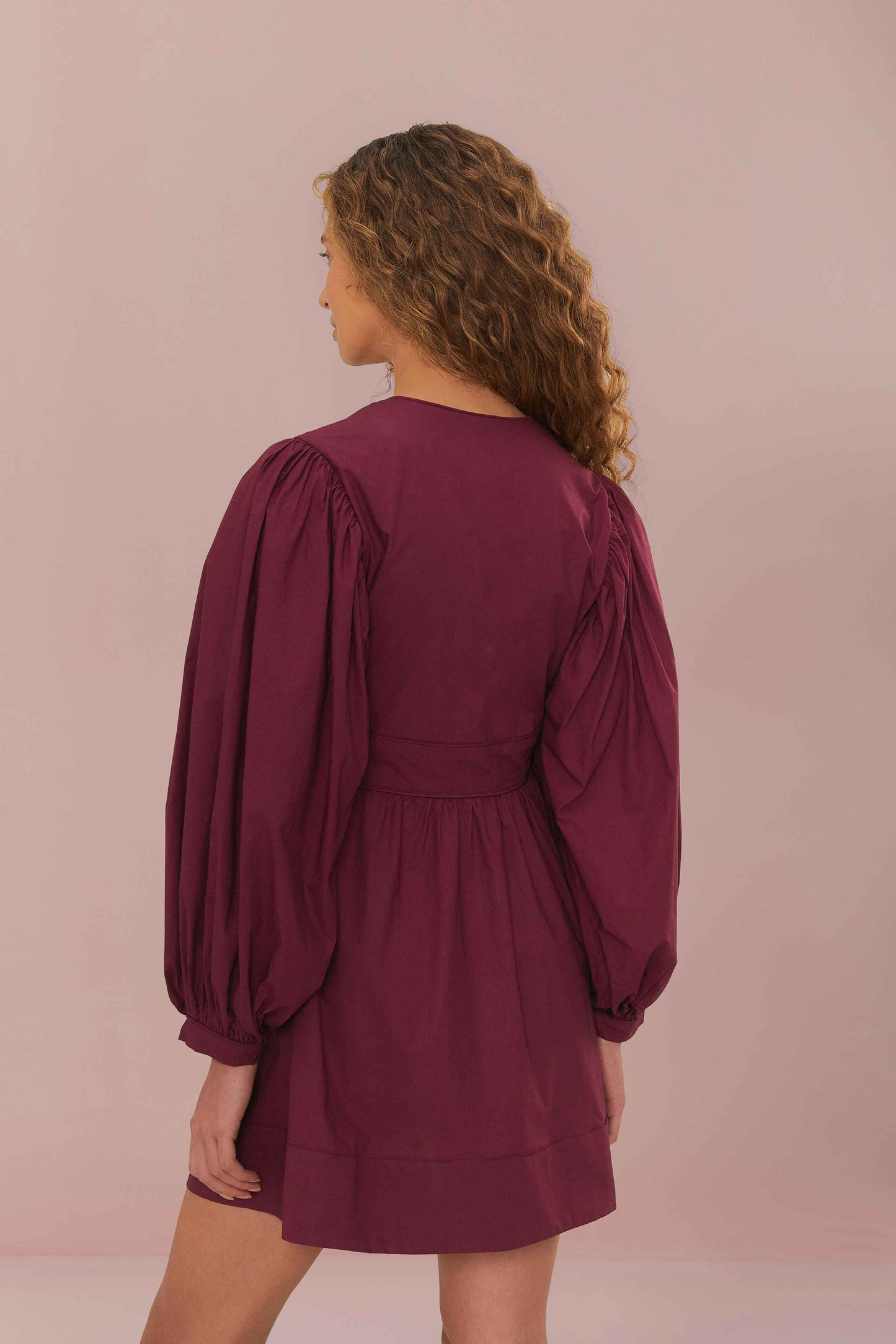 Burgundy Puff Sleeve Mini Dress