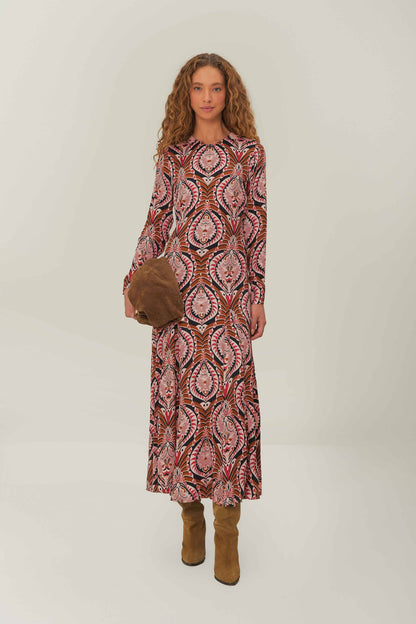 Brown Pineapple Jewelry Midi Dress